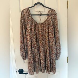 Storia Floral Long Sleeve Dress - Red and Brown